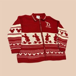 Disneyland Spirt jersey Red and Cream Zip-Up Sweater with Mickey Mouse Design